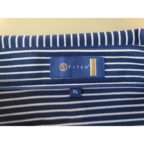 Stitch blue white striped short sleeve polo shirt with logo - XL - Picture 2 of 5